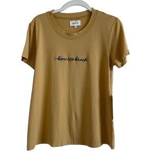 Mate Born To Beach Tee Shirt Mustard Yellow Size XS Casual Cotton Coastal Travel